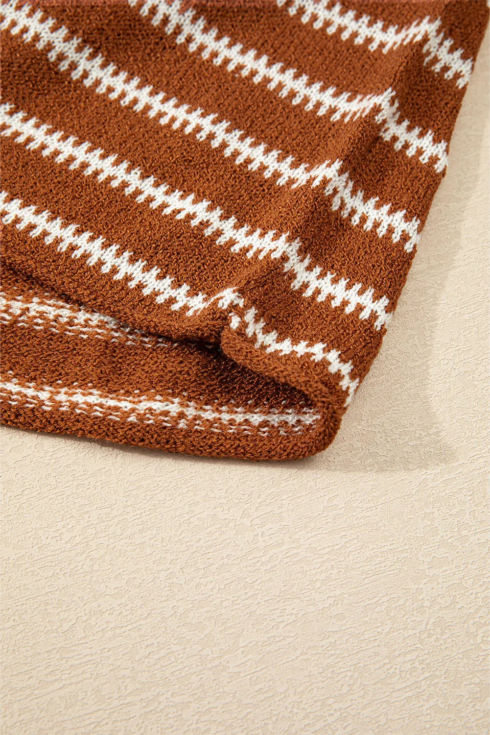 Brown Stripe Drop Shoulder Casual Sweater - Chic Meadow Boutique 