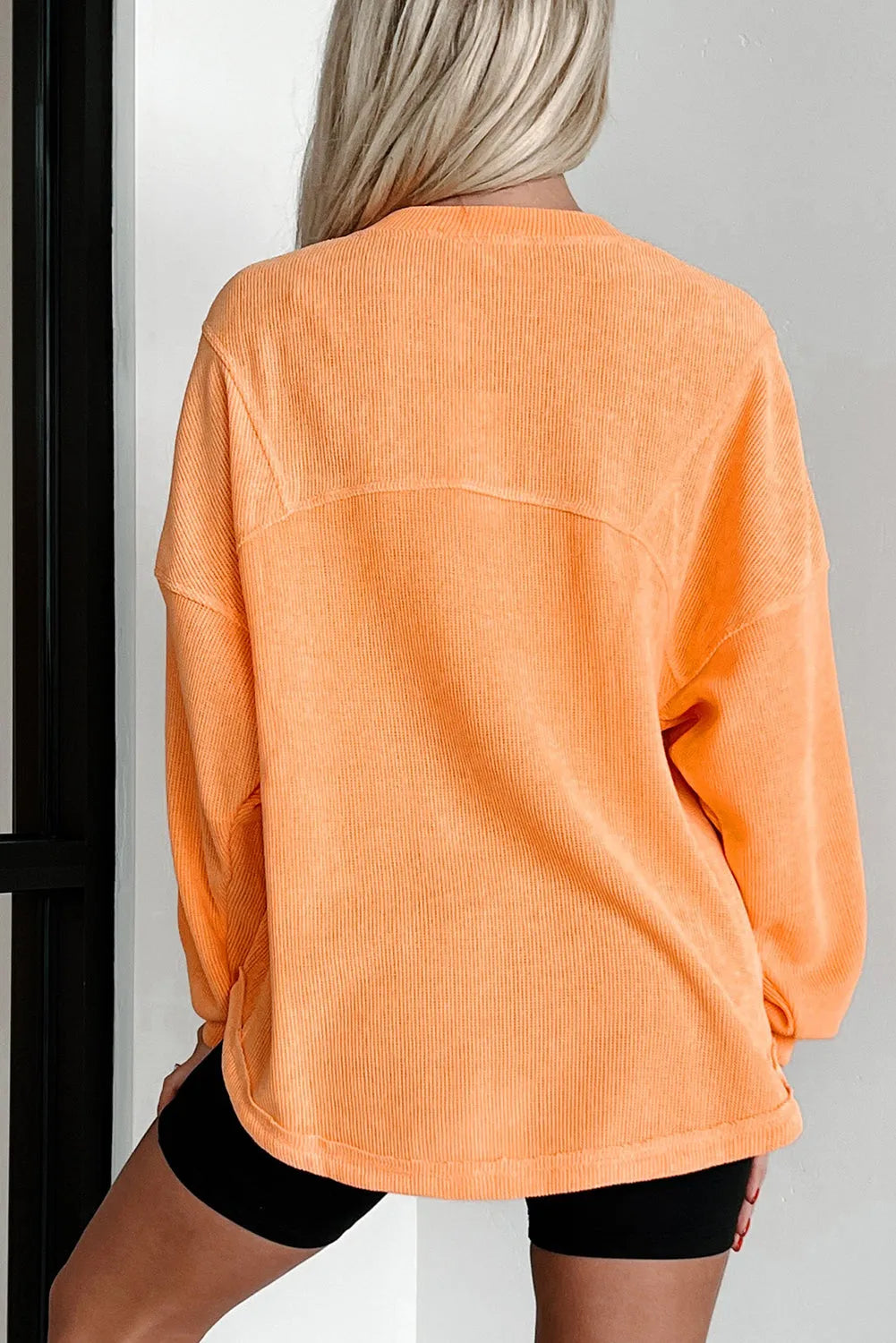 Grapefruit Orange Solid Color Textured High Low Long Sleeve Top - Chic Meadow Boutique 