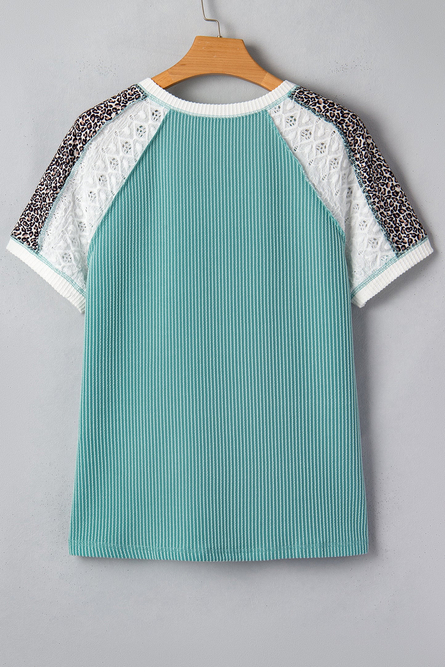 Green Bay Color Block Lace Leopard Patchwork Twisted Ribbed Tee