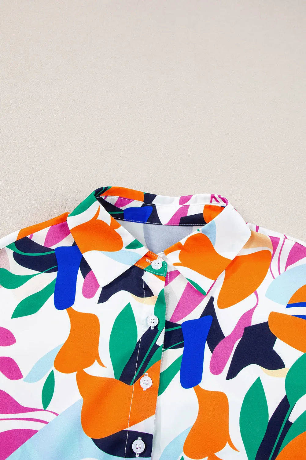 Multicolour Abstract Leafy Print Short Sleeve Shirt - Chic Meadow Boutique 