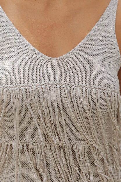 Parchment Cowgirl Fashion Fringed Knit Vest - Chic Meadow Boutique 