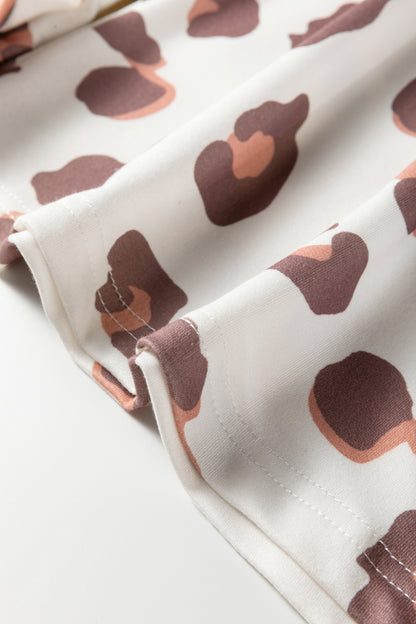 Beige Drawstring Leopard Print Patch Pocket Loose Pants