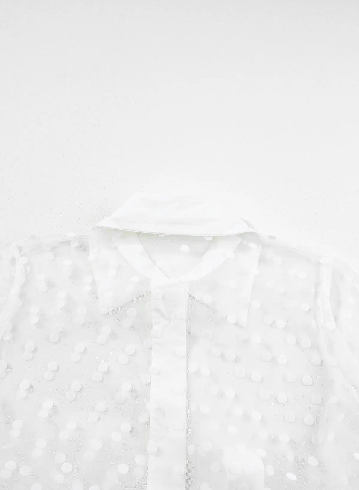 White Polka Dot Print Collared Buttoned Mesh Duster Kimono - Chic Meadow Boutique 