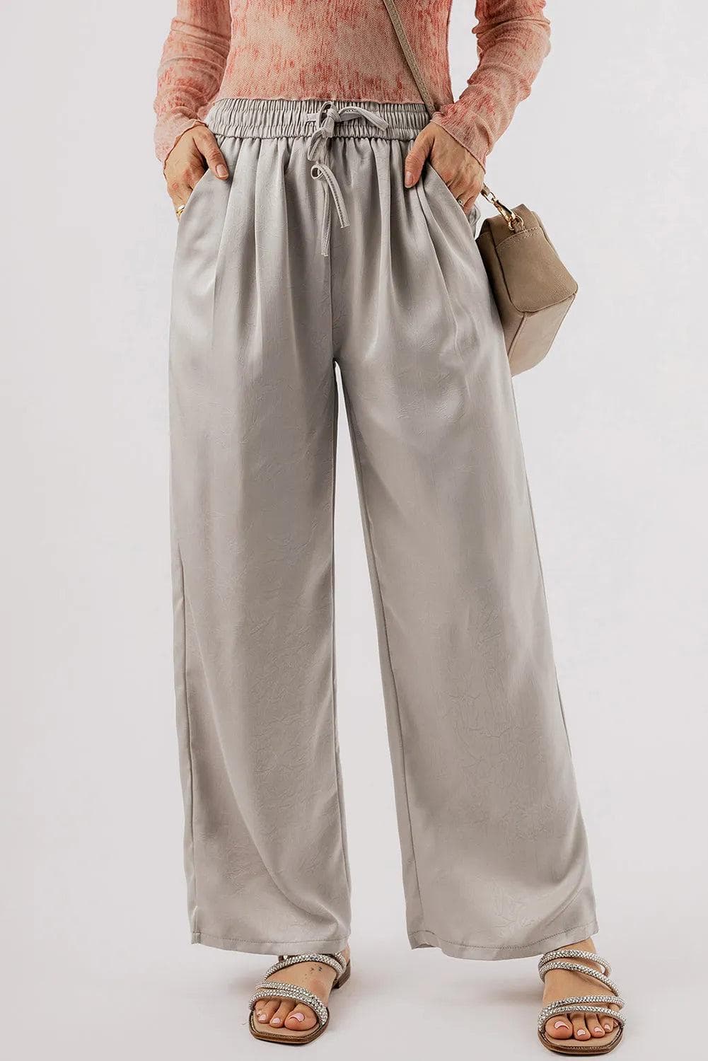 Bottoms/Pants & Culotte Jet Stream Solid Pleated Lace-up High Waist Wide Leg Pants