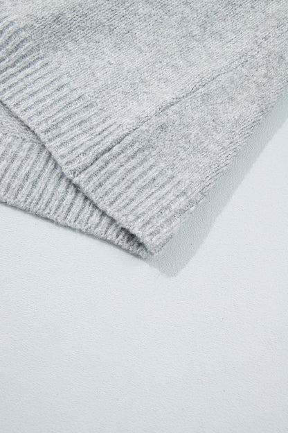 Gray Geometric Detail Round Neck Winter Sweater