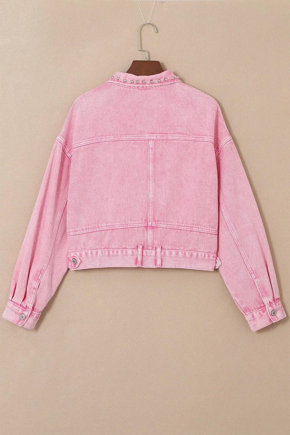 Outerwear/Denim jackets Pink Rivet Studded Pocketed Denim Jacket