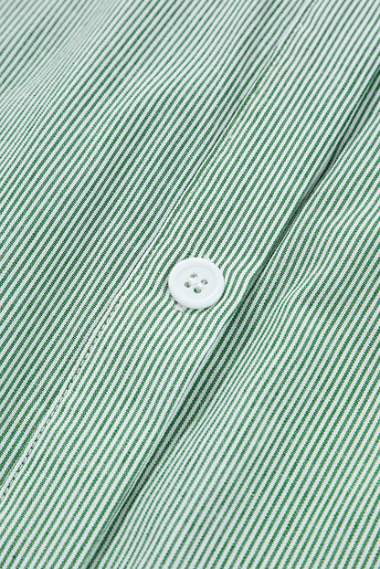 Green Stripe Frilled Sleeveless Collar Front Pocket Button Up Mini Dress