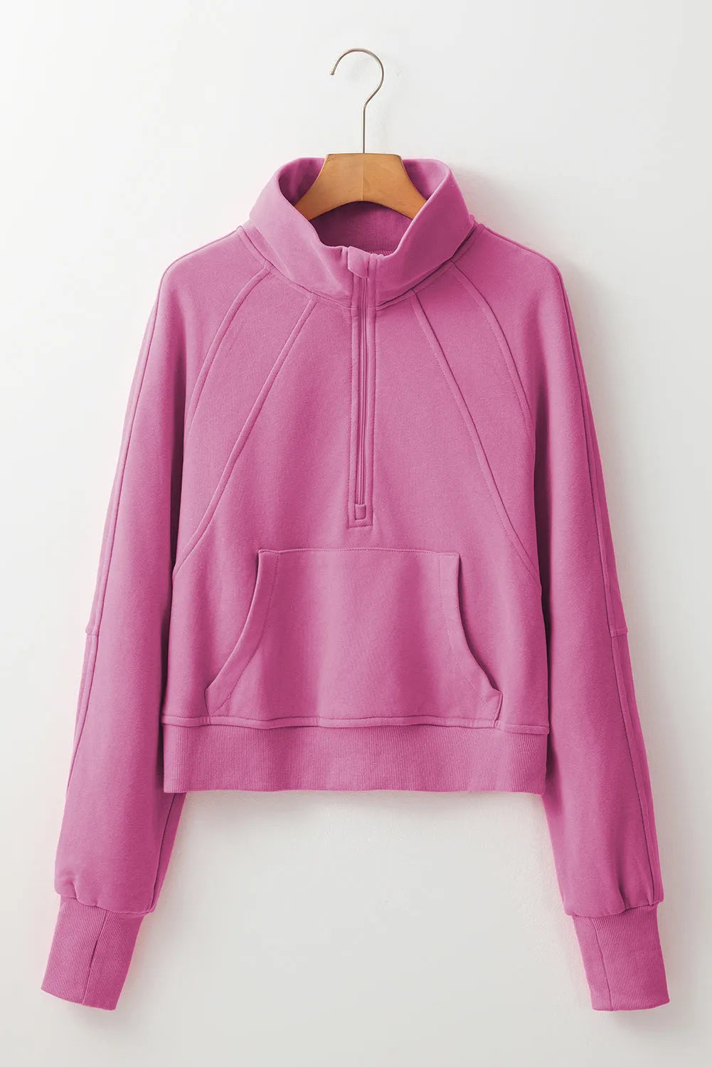 Bonbon Fleece Lined Zip Up Stand Collar Thumbhole Sleeve Sweatshirt - Chic Meadow Boutique 