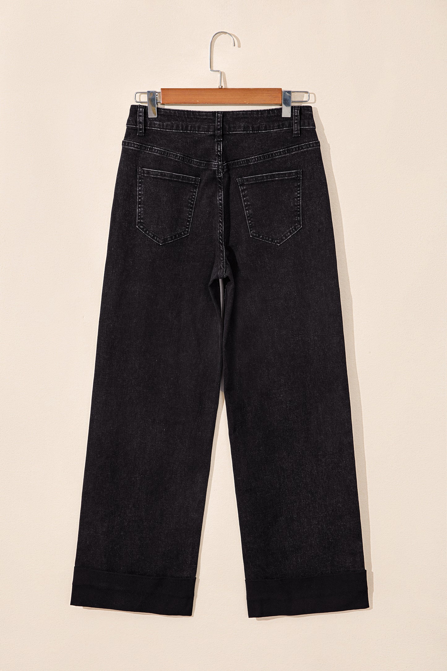 Black Studded Detail Straight Leg Casual Loose Jeans