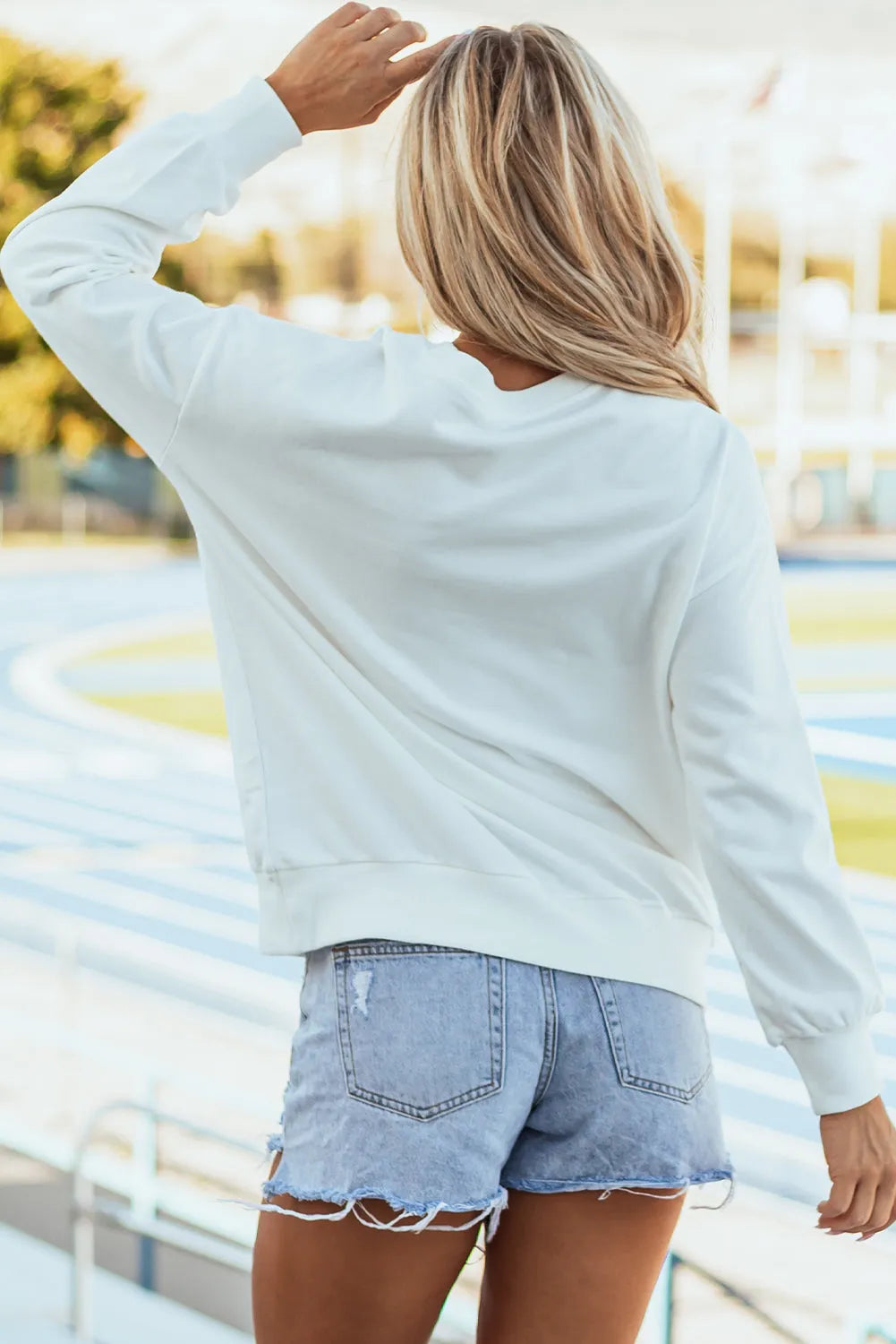 White Tinsel Game Day Drop Shoulder Graphic Sweatshirt - Chic Meadow Boutique 