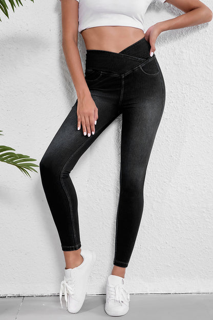 Black Arched Waist Stretchy Slim Fit Jeggings