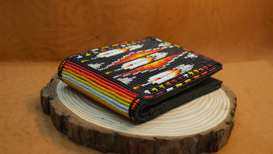 Black Handmade Beaded Bifold Wallet Gift of Men Gift for her