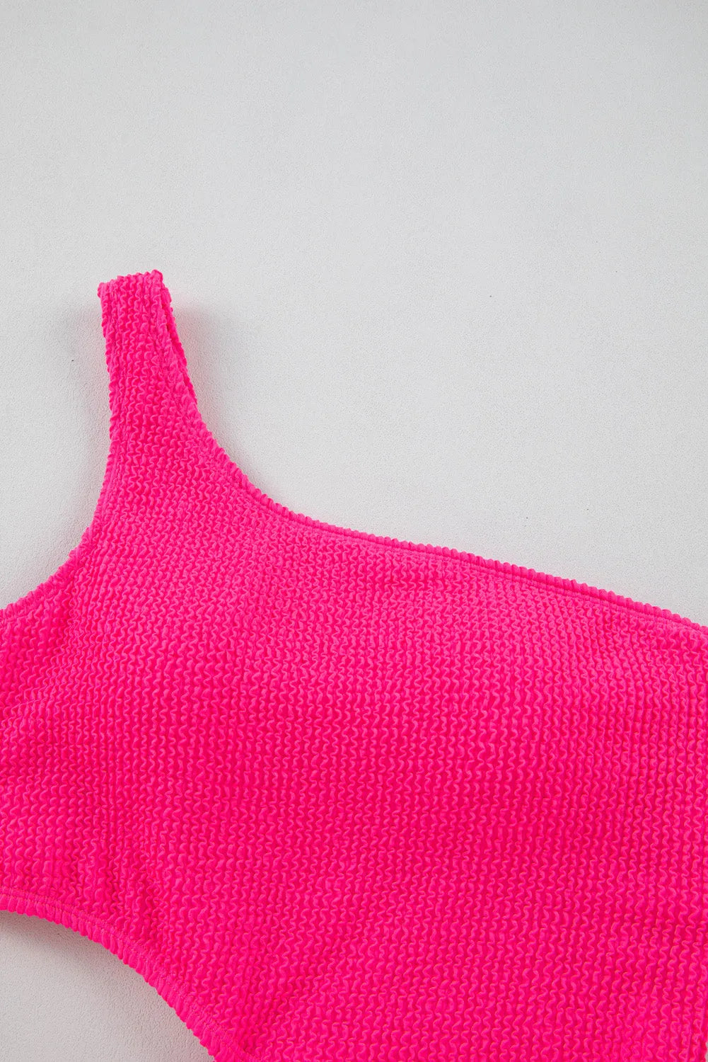 Bright Pink Solid Textured Cut Out One Shoulder Monokini - Chic Meadow Boutique 