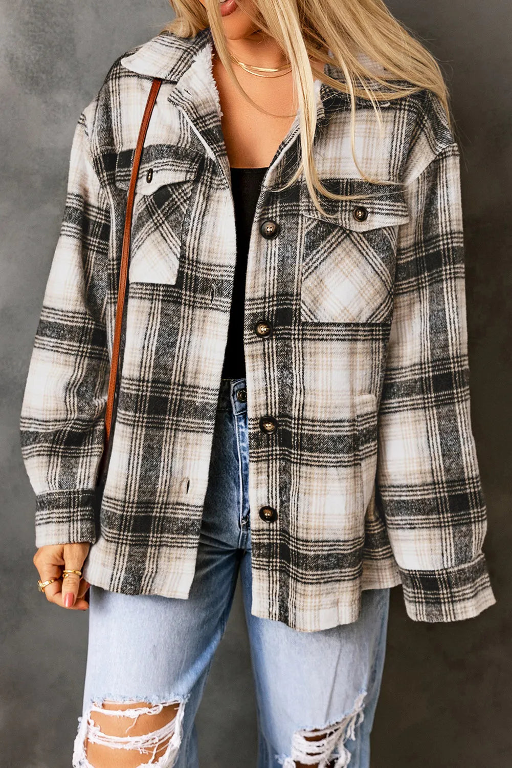 Black Vintage Plaid Fleece Lining Jacket - Chic Meadow Boutique 