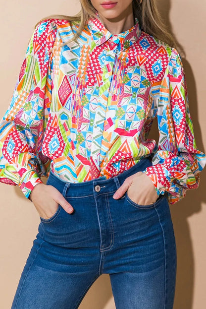 Multicolour Abstract Printed Long Sleeve Casual Shirt - Chic Meadow Boutique 