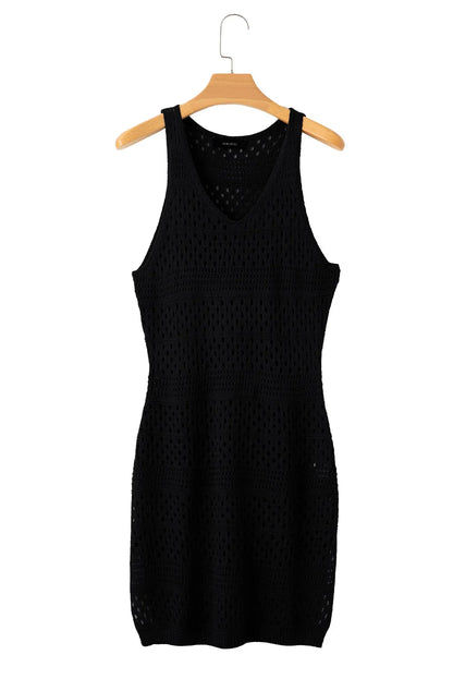 Black Hollow Out Crochet Cover Up Dress with Slits - Chic Meadow Boutique 