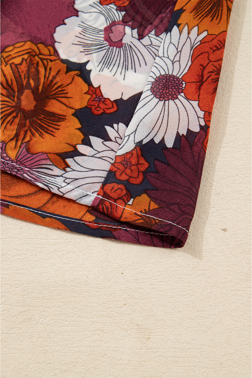 Red Floral Print Wrap V Neck Puff Sleeve Flowy Mini Dress