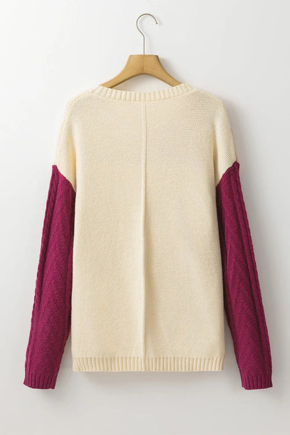 Rose Tan Colorblock Patched Pocket Drop Shoulder Sweater - Chic Meadow Boutique 