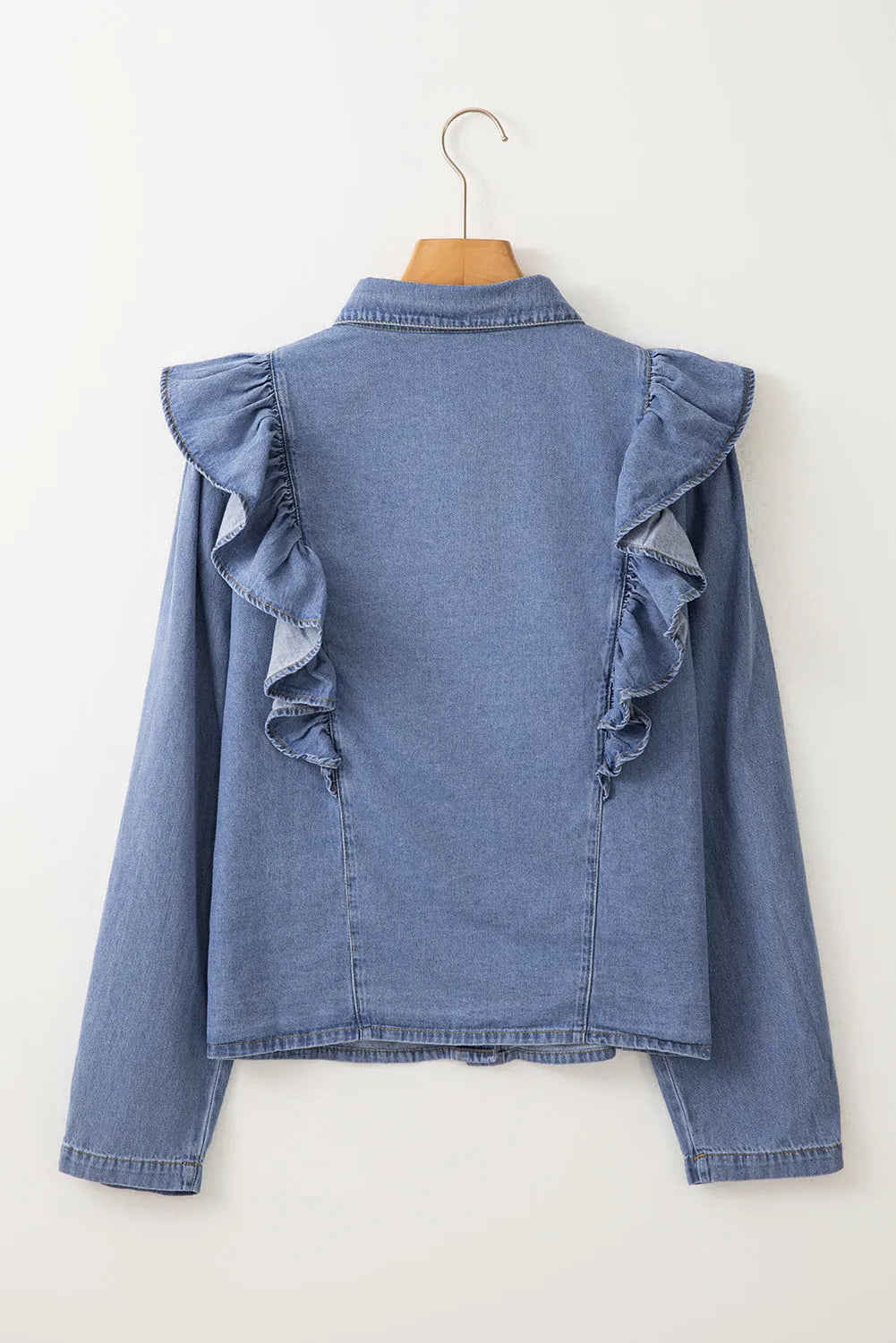 Dusk Blue Denim Ruffled Casual Top - Chic Meadow Boutique 