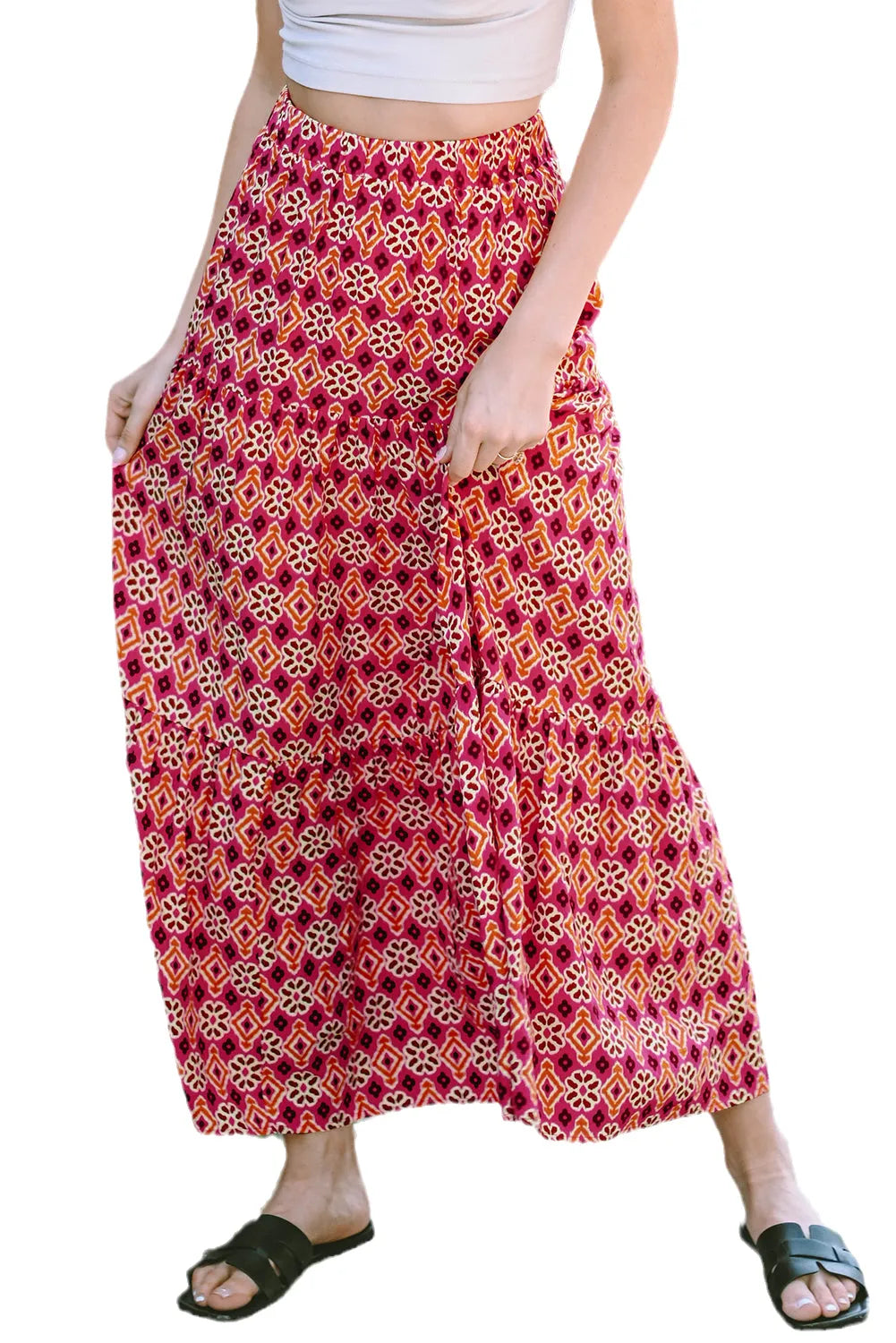 Rose Vintage Boho Floral Print Tiered Maxi Skirt - Chic Meadow Boutique 