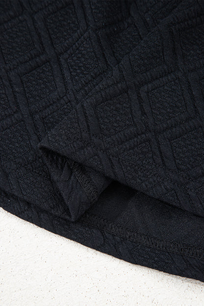 Color black Striped Collared Zip up Textured Skirt Set