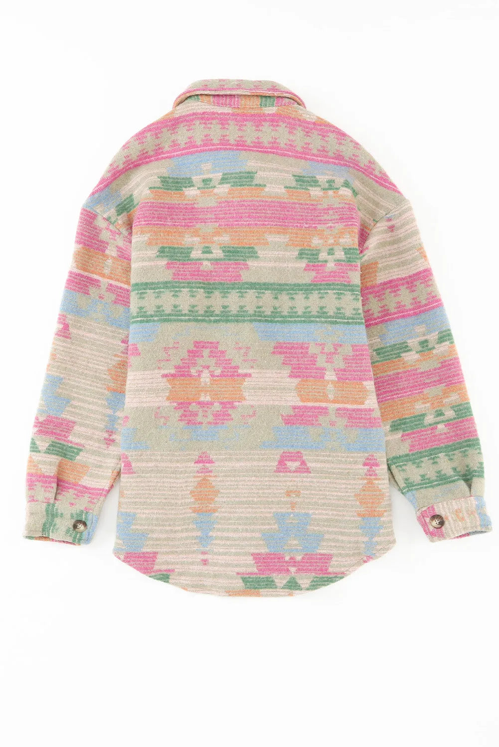 Multicolor Western Aztec Print Button Flap Pocket Shacket - Chic Meadow Boutique 