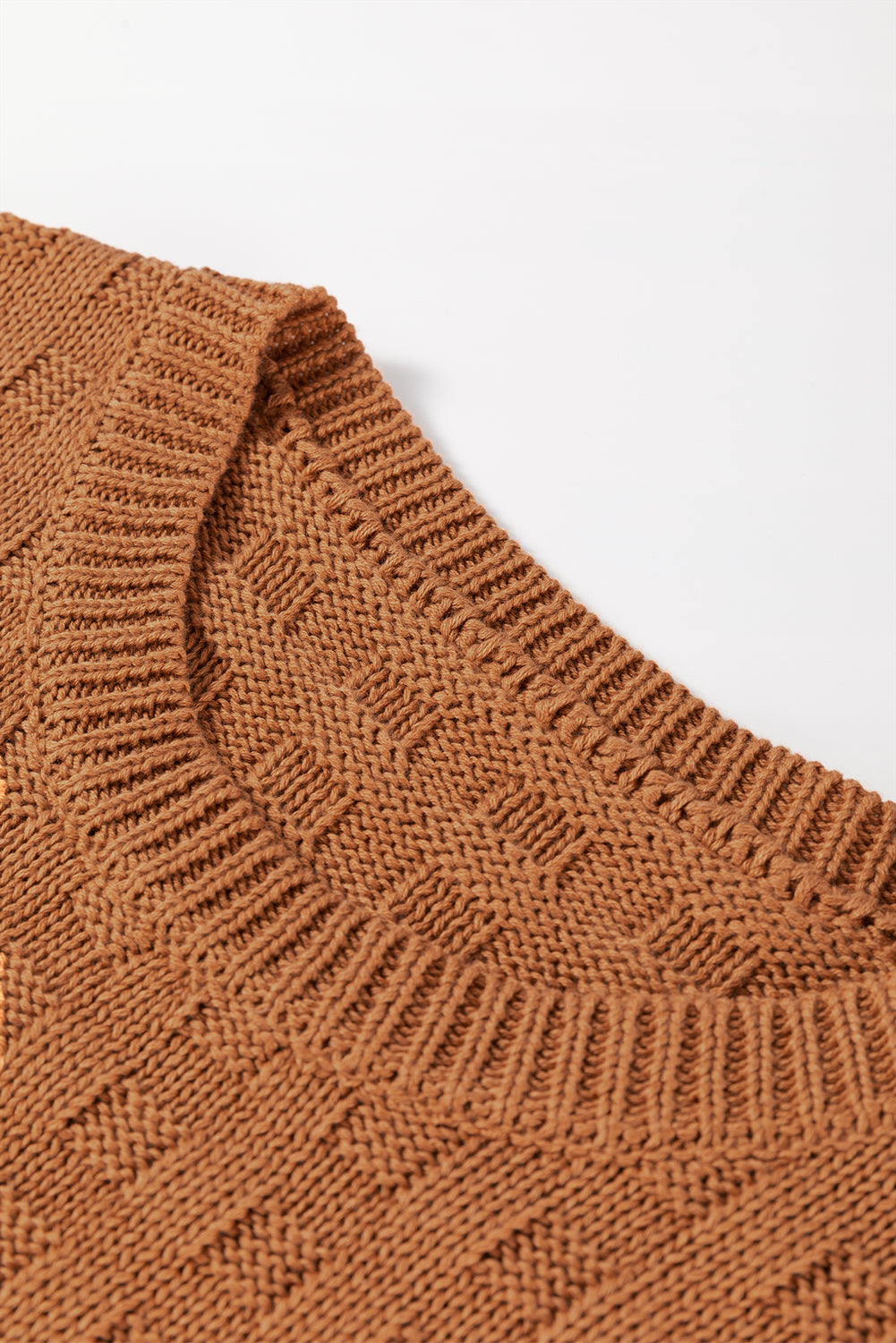 Camel Round Neck Textured Knit Sweater Vest