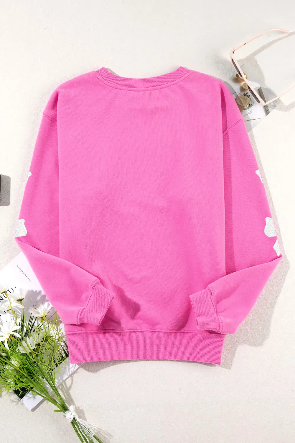 Bonbon Sequin Bowknot Graphic Drop Shoulder Pullover Sweatshirt - Chic Meadow Boutique 