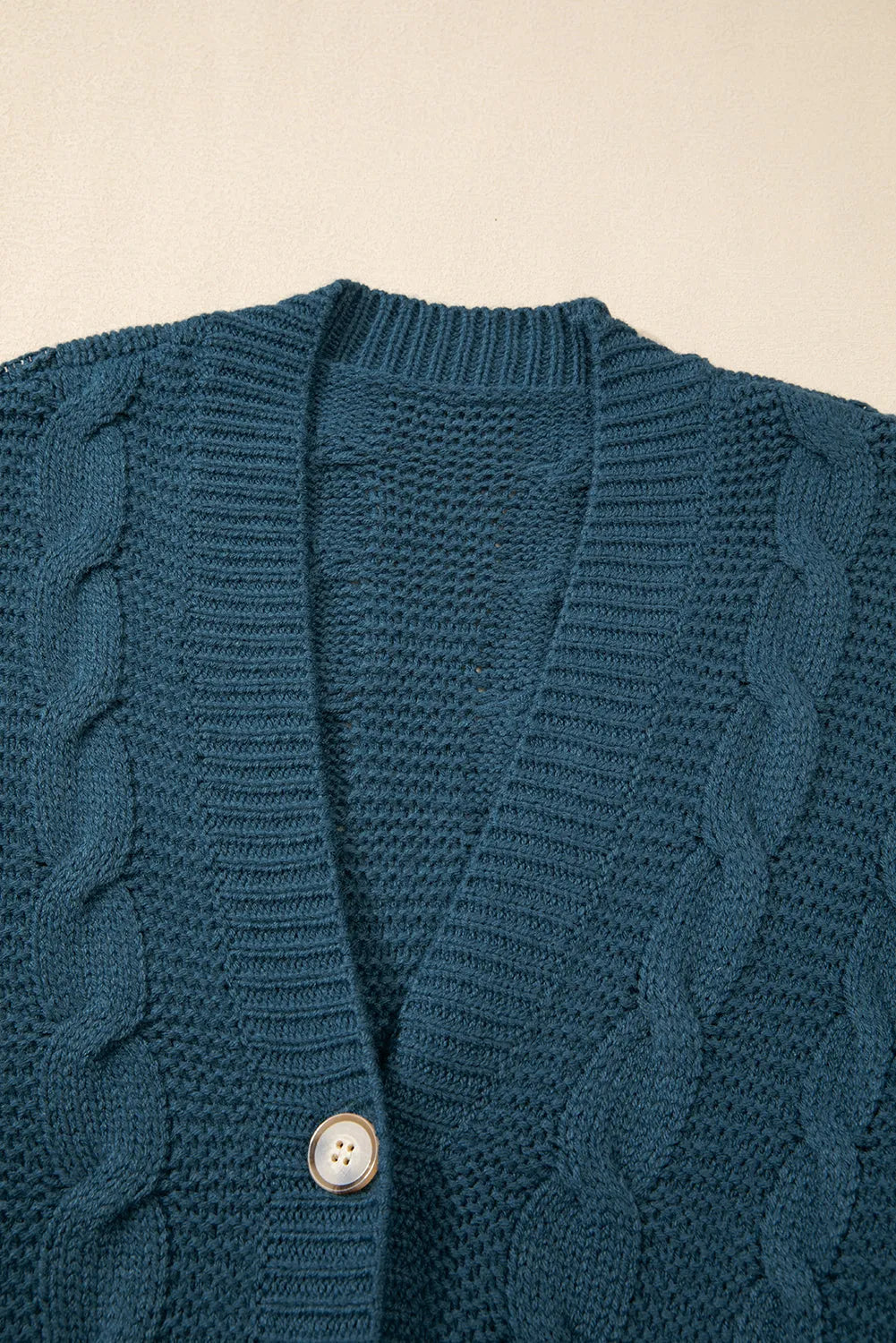 Peacock Blue Cable Knit Button Front Pocketed Baggy Cardigan - Chic Meadow Boutique 