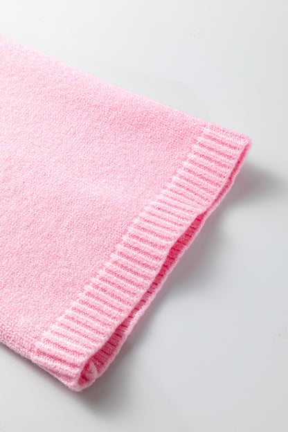 Pink Solid Color Knit Loose Bracelet Sleeve Dolman Sweater