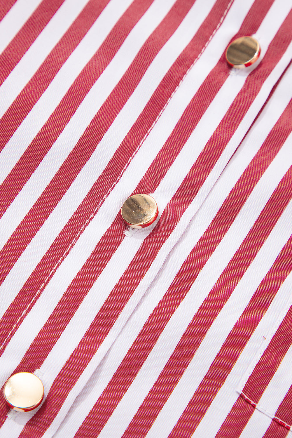 Red Stripe Patched Pocket Side Slit Loose Shirt