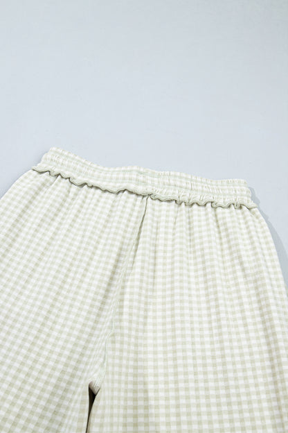 Green Plaid Contrast Trim Drawstring Elastic Waist Shift Pants