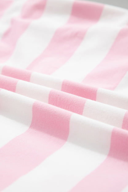 Pink Stripe Color Block Patchwork Zip Long Sleeve Top Elastic Waist Pants Set