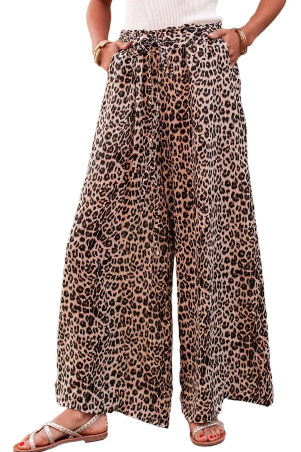 Desert Palm Boho Leopard Wide Leg Pants - Chic Meadow Boutique 