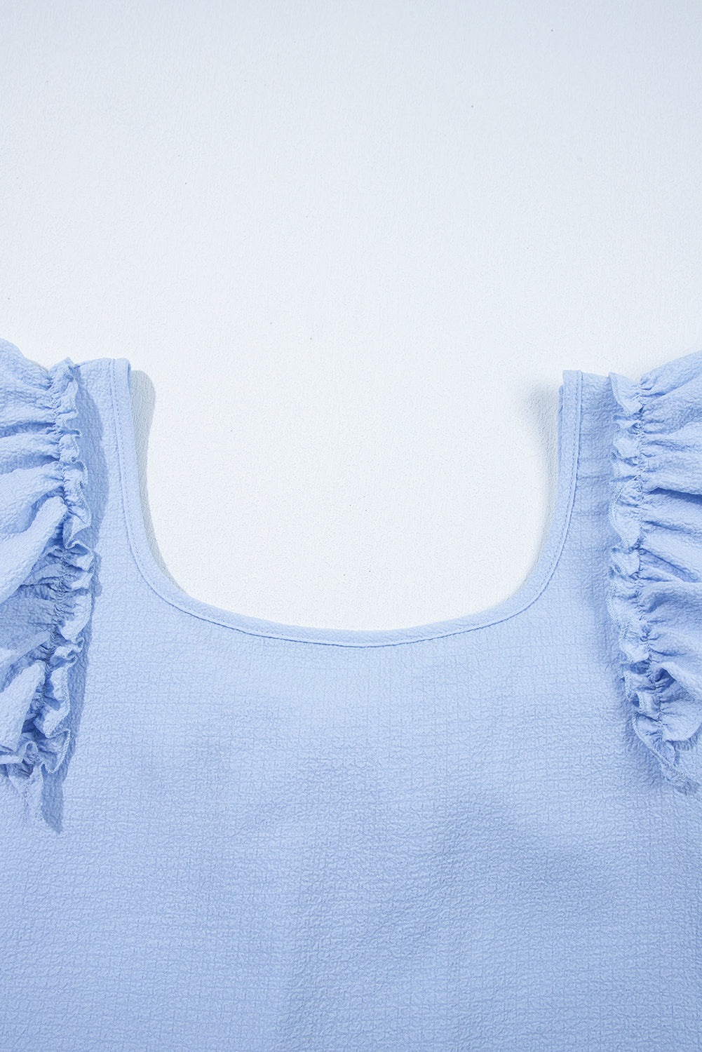 Beau Blue Textured Bow Knot Frilled Butterfly Sleeve Blouse