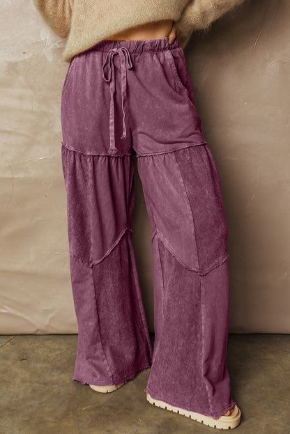 Wild Ginger Careys Mineral Wash Tiered Wide Leg Patchwork Drawstring Pants