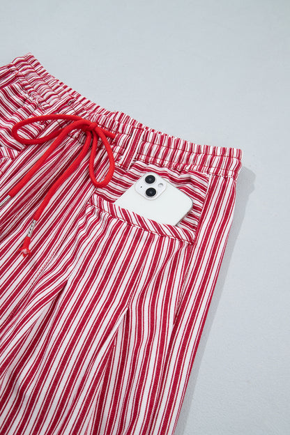 Red Stripe Drawstring Casual Loose Pants