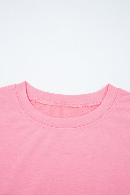 Sachet Pink Drop Shoulder Lace Ruffled Sleeve Patchwork Loose Sweatshirt