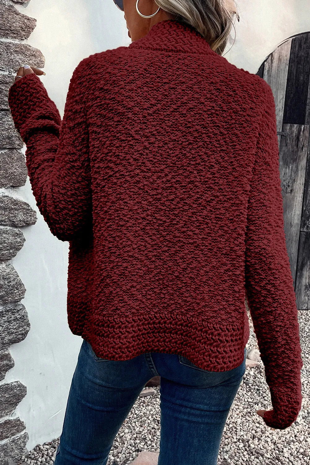 Fiery Red Popcorn Knit Open Front Cardigan - Chic Meadow Boutique 