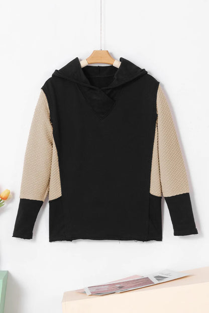 Black Contrast Sleeves Patchwork Colorblock Hoodie - Chic Meadow Boutique 