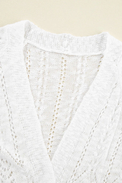 White Solid Open Knit Cardigan - Chic Meadow Boutique 