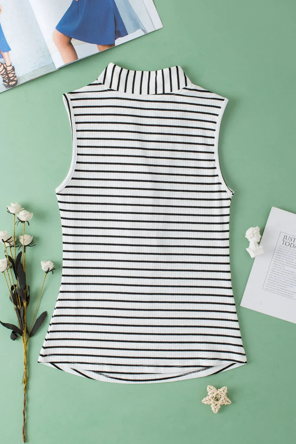 White Striped V Neck Buttoned Tank Top - Chic Meadow Boutique 