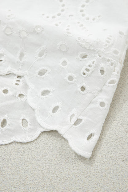 White Solid Color Eyelet Embroidered T Shirt Mini Dress