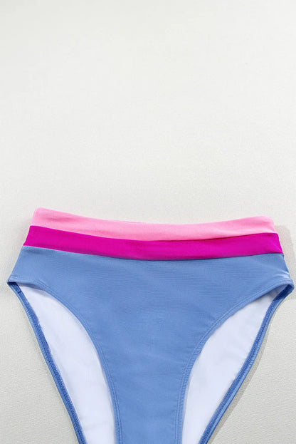 Light Blue Colorblock High Waisted Bikini Swimsuit - Chic Meadow Boutique 