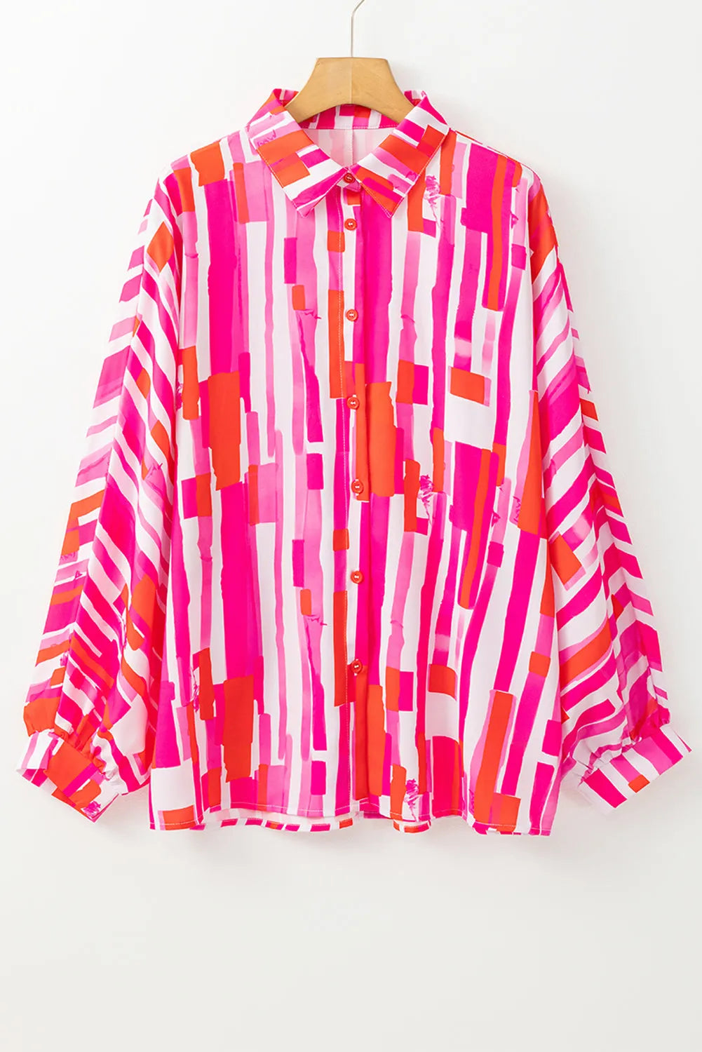 Tops/Blouses & Shirts Pink Abstract Print Batwing Sleeve Casual Shirt