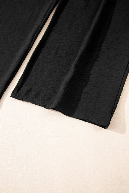 Black Buttoned Vest Drawstring Wide Leg Pants 2pcs Set