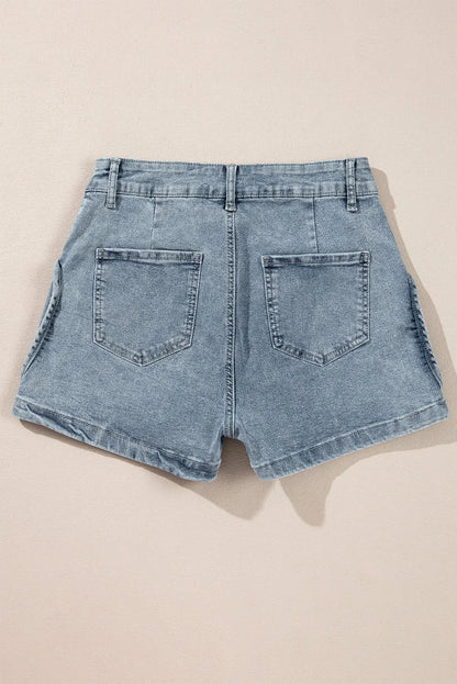 Dusk Blue Studded Acid Wash Jean Shorts - Chic Meadow Boutique 