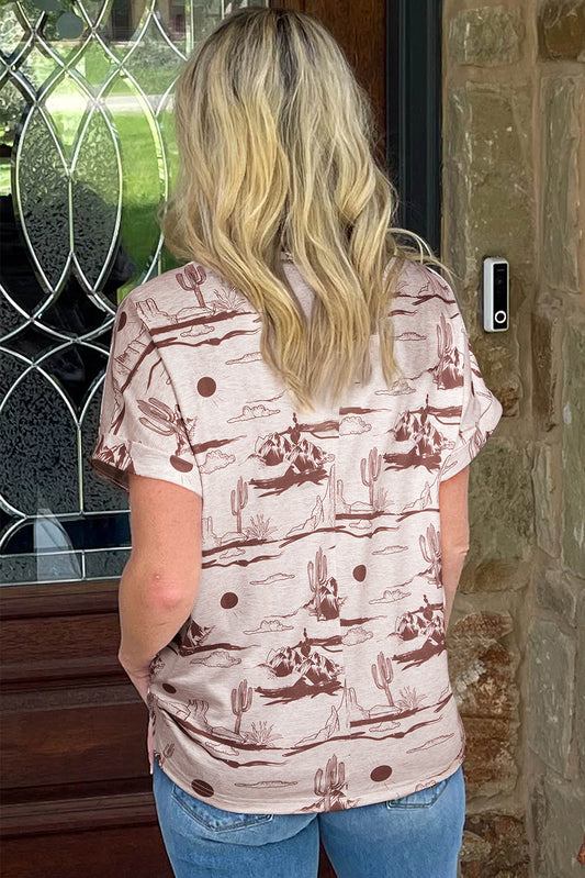 Brown Desert Sand Print Short Sleeve Knit Top