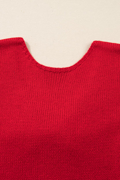 Fiery Red Festive Bow Backless Bubble Sleeve Sweater
