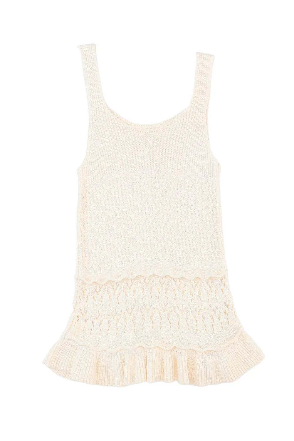 Beige Crochet Ruffled Hem Knitted Vest - Chic Meadow Boutique 